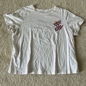 Old Navy White Graphic T-Shirt with 'Take It Easy' Print